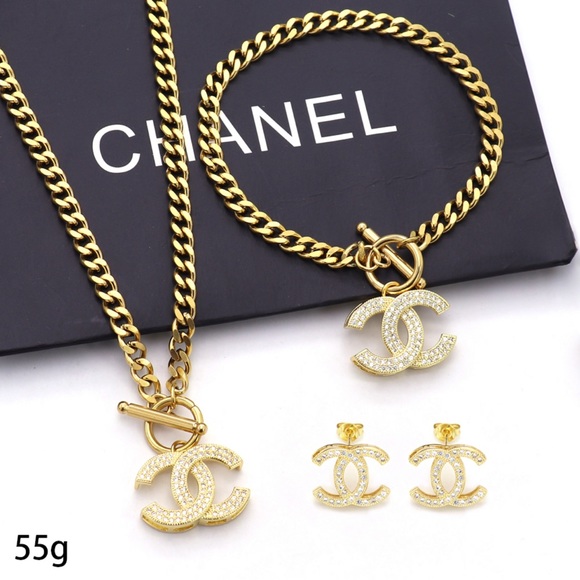 Reserved 18K Plated Gold Chanel Women jewelry Chain Necklace Bracelet Earrings - Picture 1 of 16